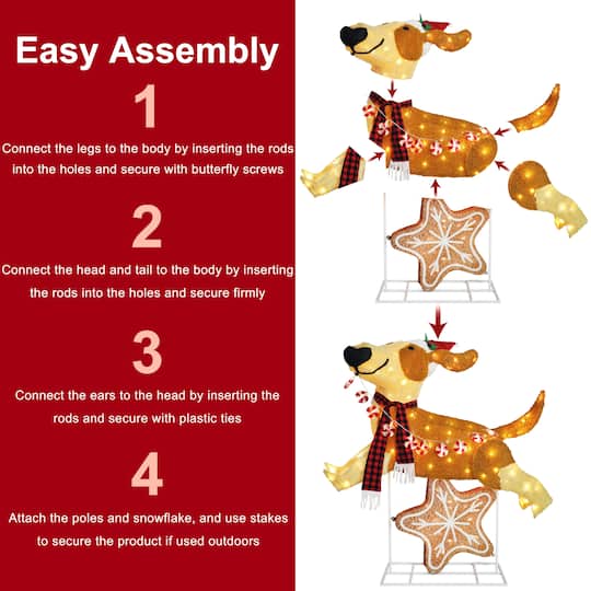 Puleo International 4ft. Pre-Lit Puppy Christmas Holiday Décor with Warm White LED Lights
